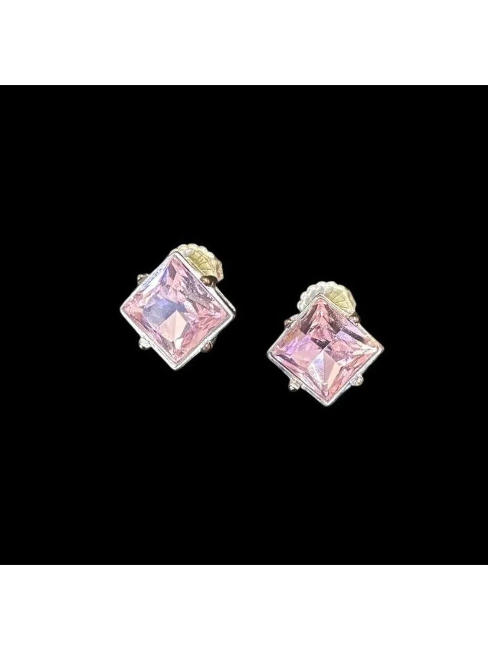 Vintage Kenneth Lane Earrings Square Cut Pink Stone Stud Silver Tone - Picture 6 of 6